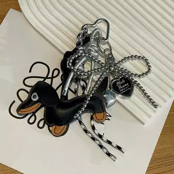 Yogodlns Dachshund Dog PU Leather Hangbag Pendant Retro Handmade Woven Rope Animal Accessory for Bags and Backpacks one size чёрный