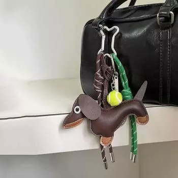 Yogodlns Dachshund Nylon Woven Rope Bag Charm Pendant Sausage Dog Handbag Purse Hanging Ornament Handmade Bag Accessories one size зелёный