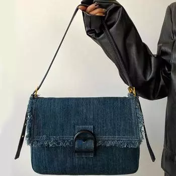 Yogodlns Denim Sqaure Flap Crossbody Bags For Women New Trends Solid Color Purses And Handbags Shoulder Messenger Bag Big Capacity Totes