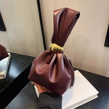 Yogodlns Design Mini PU Leahter Подмышечные сумки для женщин Модные женские сумки через плечо в стиле ретро с узлом Наручные сумки и кошельки 16x13x16cm чёрный