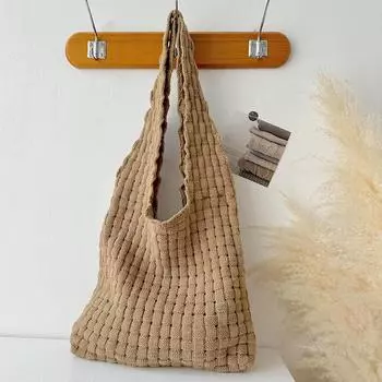 Yogodlns Дизайнерские вязаные сумки Кошельки Женские сумки большой вместимости Женская сумка Летняя пляжная сумка Повседневная полая тканая сумка на плечо 34x33cm кофейный