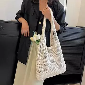 Yogodlns Дизайнерские вязаные сумки Женские сумки большой вместимости Женская сумка Летняя пляжная сумка Большие кошельки Повседневные полые тканые сумки на плечо 37x2x29cm бежевый