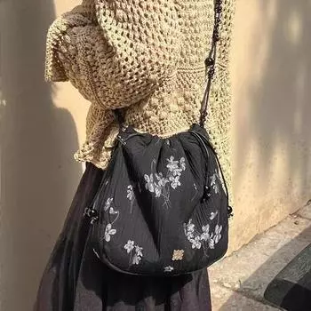 Yogodlns Древний стиль Han Element Cheongsam сумка-ведро Цветочная сумка через плечо с завязками Дизайн Бисерные сумки через плечо Женская сумочка