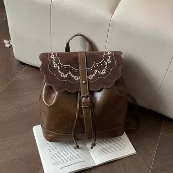 Yogodlns Embroidery School Bag New Mochila Fashionable Backpack Vintage College Style Shoulder Bags for Women Travel 25x11x26cm