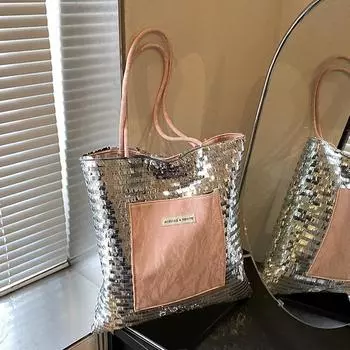 Yogodlns Fashion Advanced Sense Sequin женские сумки через плечо Большая вместимость сумки-шопперы для женщин Универсальная сумка-тоут 36x1x38cm синий