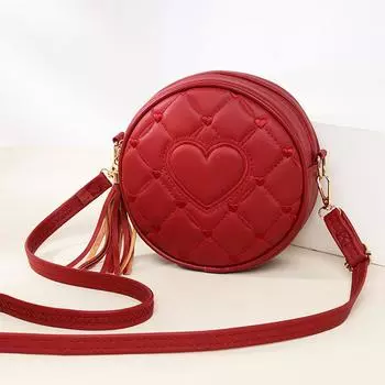 Yogodlns Fashion Trend Love Embroidery Small Round Bag Ladies Handbag Shoulder Bags New Small Women s Crossbody Bag 16.5x6x16.5cm бежевый