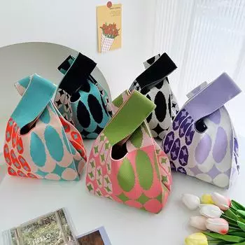 Yogodlns геометрическая вязаная сумка женская мини-сумка на запястье с узлом модные сумки женские женские тканые сумки-шоппер многоразовые повседневные сумки