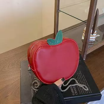 Yogodlns Girl Crossbody Bag Cute Apple PU Personality Women Shoulder Bag Simple Small Satchel Cartoon Shaped Coin Purse 18x7x16cm красный