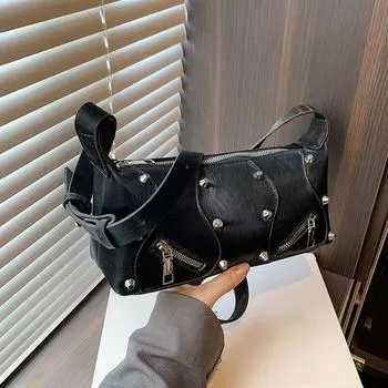 Yogodlns Глянцевые квадратные сумки через плечо из ПУ, модные универсальные сумки с заклепками высокого качества для женщин, дизайнерская сумка через плечо