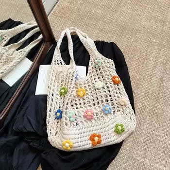 Yogodlns Hollow Solid Flowers Shoulder Bag Fabric Lace Women s Bags High Quality Versatile High Quality New Soft Women s Handbags 39x2x31cm бежевый