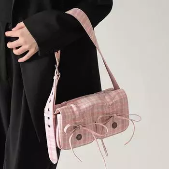 Yogodlns клетчатая розовая женская сумка через плечо плиссированная повседневная милая новая модная сумка из искусственной кожи литературная дизайнерская сумка подмышками