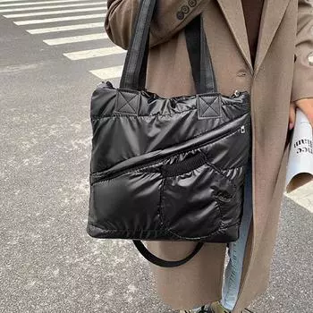 Yogodlns космическая мягкая большая сумка для женщин, многофункциональная модная водонепроницаемая нейлоновая сумка через плечо с верхней ручкой 36x10x35cm чёрный