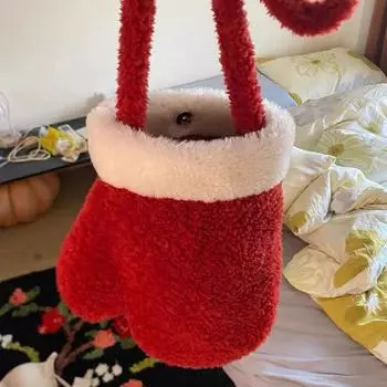 Yogodlns Креативная новогодняя рождественская сумка через плечо с необычным декором в виде елки Красная плюшевая сумка INS Подарочная сумка-кошелек для женщин Вечеринка 19x29cm красный