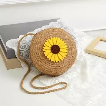 Yogodlns круглая тканая сумка из травы для женщин, дорожная сумка через плечо для девочек, праздничная минималистичная маленькая сумка, сумки ярких цветов 16x6x16cm розовый