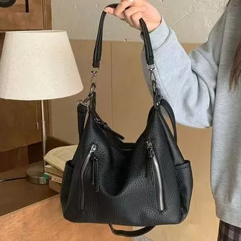 Yogodlns Большая вместительная сумка для женщин Новая мягкая сумка-ведро из искусственной кожи Универсальная сумка-тоут для повседневных поездок на работу Кошелек через плечо 30x3x23cm чёрный
