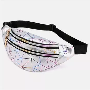Yogodlns лазерная поясная сумка женская серебряная поясная сумка мужская женская поясная сумка черная нагрудная сумка с геометрическим рисунком лазерная сумка для телефона унисекс 30*10*15cm чёрный