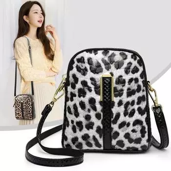 Yogodlns Leopard Texture Phone Bag New Trend Dual Pockets Simple and Versatile Shoulder Bag New Casual Crossbody Handbag 14x6x18cm серебряный