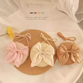 Yogodlns летние круглые соломенные сумки для женщин ручной работы с бантом пляжная сумка плетеная сумка через плечо богемная сумка через плечо 16x8x16 розовый