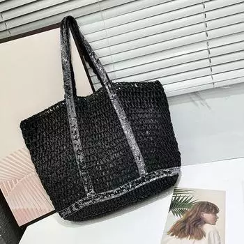 Yogodlns, летние соломенные сумки на плечо для женщин, тканые сумки для покупок на берегу моря, пляжа и отдыха, повседневные женские сумки на плечо, сумки-тоут 35x5x35cm хаки