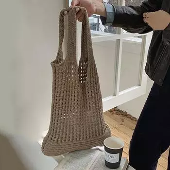 Yogodlns, летние женские эстетические сумки-тоут с вырезами для женщин, пляжная сумка-тоут из рафии, вязаная крючком, повседневная сумка-шоппер 35x30cm бежевый
