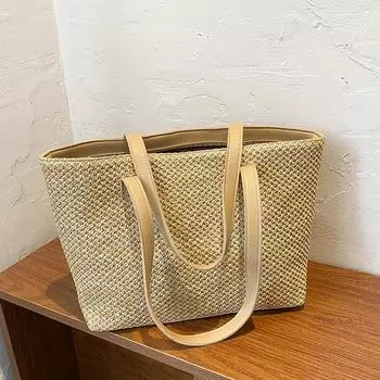Yogodlns летняя соломенная сумка женская большая вместительная плетеная сумка-тоут ручной работы из ротанга пляжная сумка отпускная женская соломенная сумка на плечо 31x13x25.5cm бежевый