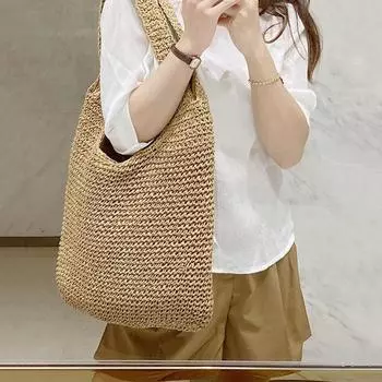 Yogodlns летняя соломенная сумка женская тканая сумка ручной работы большая вместительная пляжная сумка модная сумка с ручкой для отпуска богемные сумки 33*11*27cm бежевый