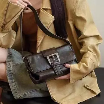 Yogodlns Mailard Ретро сумка на плечо женская новая модная южнокорейская большая сумка универсальная большая вместительная сумка на плечо для женщин 26x10x15.5cm чёрный