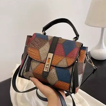 Yogodlns Маленькая цветная сумка через плечо с ромбовидным узором в стиле ретро, модная сумка-ведро большой емкости для женщин