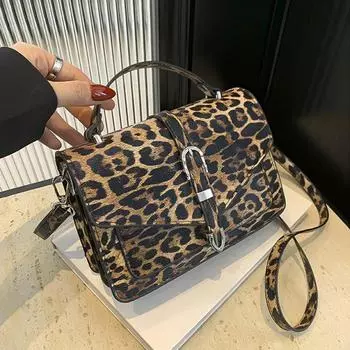 Yogodlns Маленькая квадратная сумка-тоут с клапаном для женщин, винтажный клатч, фирменный дизайн, леопардовый узор, сумка через плечо, женская сумка-мессенджер 21x7x14cm чёрный