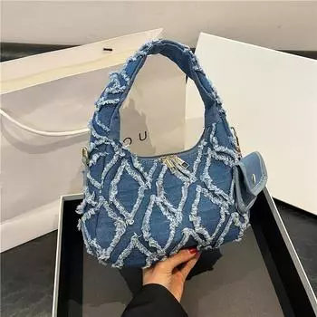 Yogodlns Маленькие джинсовые сумки через плечо для женщин, роскошная дизайнерская сумка и кошелек, женская повседневная сумка-тоут, высокое качество, сумка-хобо через подмышку