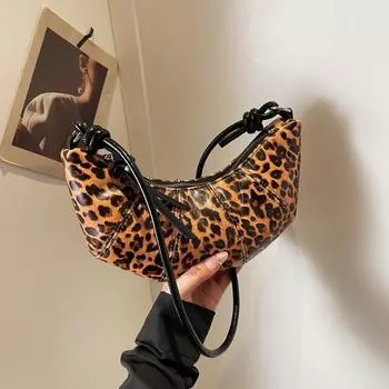 Yogodlns Маленькие сумки через плечо из искусственной кожи с леопардовым принтом для женщин, трендовые женские модные сумки через плечо для женщин 25x7x11cm чёрный