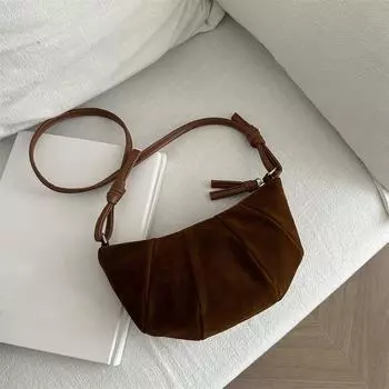 Yogodlns Маленькие замшевые кожаные сумки через плечо для женщин Зимняя модная тенденция Сумка через плечо для женщин Ретро сумки и кошельки 25.5x8.5x12cm чёрный