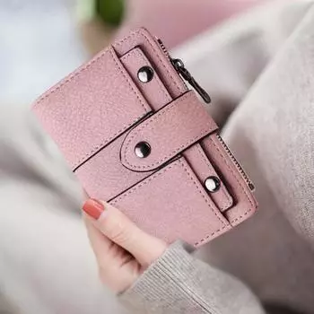 Yogodlns, матовые кошельки из искусственной кожи в стиле ретро для женщин, складные модные студенческие короткие кошельки с застежкой и заклепками 14.1*2.5*10cm чёрный