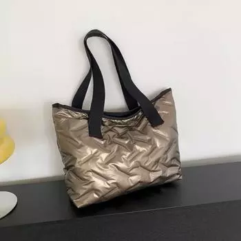 Yogodlns модная большая вместительная зимняя сумка через плечо, стеганые хлопковые сумки через плечо, дизайнерские сумки для покупок, путешествий 32x11x28cm чёрный