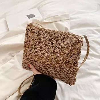 Yogodlns модная летняя соломенная сумка через плечо женская пляжная сумка для покупок тканая сумка через плечо кошелек 24x1x21cm бежевый