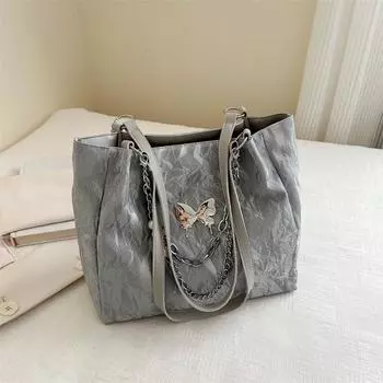 Yogodlns Модная сумка-тоут, летняя, большая вместимость, сумка для подмышек, трендовая сумка через плечо с дизайном бабочки для женщин 28x10x26cm серый