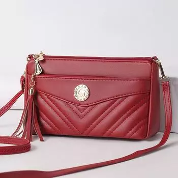 Yogodlns Модная многослойная сумка через плечо из твила с кисточками и молнией, маленькая квадратная сумка из мягкой искусственной кожи, женская сумка на плечо 23x8x14cm розовый