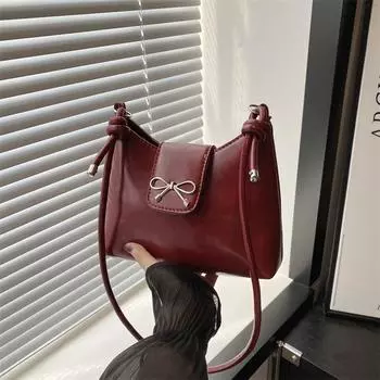 Yogodlns Модная новая дизайнерская сумка-бантик с подмышкой, однотонная сумка из искусственной кожи с бантом, милая женская сумка через плечо 22x6x17cm чёрный