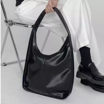 Yogodlns, модная новая женская сумка на плечо, мягкая кожаная сумка-тоут, минималистичная линия, повседневная сумка для покупок большой вместимости, сумка 33*8.5*40cm чёрный