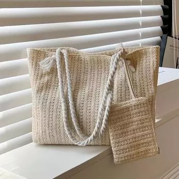 Yogodlns, модная соломенная большая сумка большой емкости, дизайнерские женские сумки, тканая летняя пляжная сумка ручной работы, повседневная большая сумка на Бали 42x8x29cm бежевый