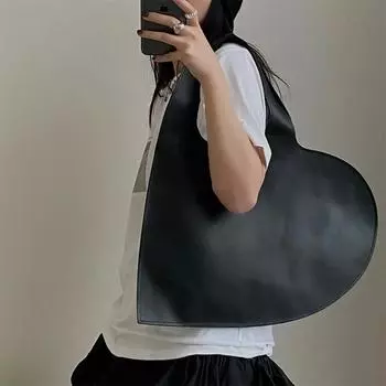 Yogodlns модная сумка с ручкой в виде сердца для женщин из искусственной кожи дизайн портативная сумка через плечо 38x29cm чёрный