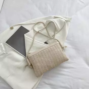 Yogodlns модная тканая соломенная сумка ручной работы из ротанга сумки через плечо вязаная летняя пляжная маленькая сумочка женские сумки через плечо 27x3x18cm бежевый