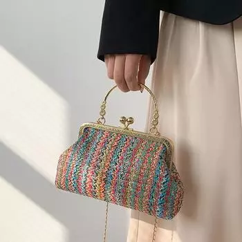 Yogodlns модная тканая сумка для женщин 2023, весенний тренд, простая сумка на плечо, простая повседневная сумка через плечо, женская сумка-ракушка 21x6x14cm зелёный