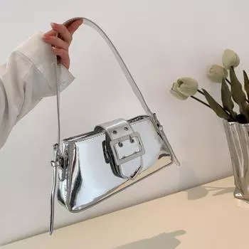 Yogodlns модная женская сумка из искусственной кожи сумки на плечо женская повседневная однотонная сумка-мессенджер для женщин роскошная серебряная сумка подмышками 26.5x5.5x12cm серебряный