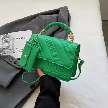 Yogodlns модная женская сумка из искусственной кожи Samll квадратная сумка на плечо винтажная однотонная сумка через плечо с верхней ручкой и небольшим кошельком 21x8x16cm зелёный