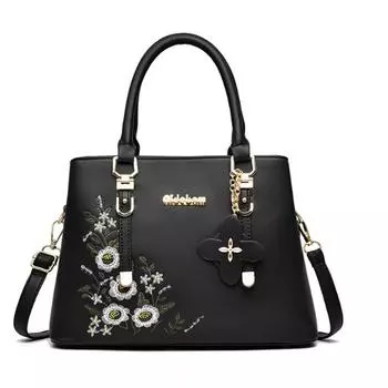 Yogodlns модная женская сумка с цветочной вышивкой, дизайнерская сумка с верхней ручкой, многослойная сумка через плечо через плечо 32x13x21cm чёрный
