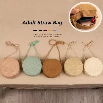 Yogodlns модные круглые соломенные сумки для женщин, летняя тканая пляжная сумка ручной работы, сумка через плечо, богемная сумка-мессенджер, сумка 16.5x8x16.5cm розовый