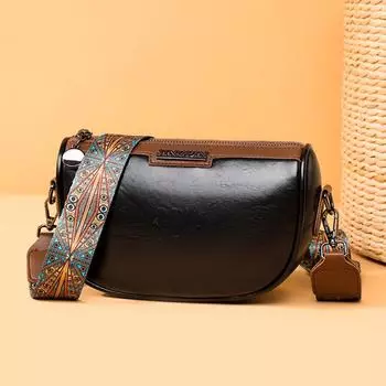 Yogodlns модные маленькие сумки-седла из искусственной кожи для женщин, винтажная дизайнерская однотонная сумка через плечо 21x8x14cm чёрный