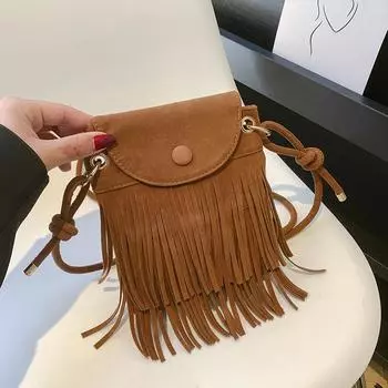 Yogodlns модные ретро из искусственной замши женские сумки-мессенджеры маленькая сумка с кисточками для женщин дизайн с клапаном сумка через плечо