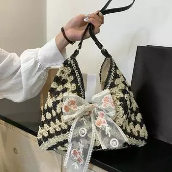 Yogodlns модные соломенные женские сумки на плечо бумажные тканые женские сумки большой вместимости летние пляжные соломенные сумки повседневные сумки-тоут Add Scarf чёрный